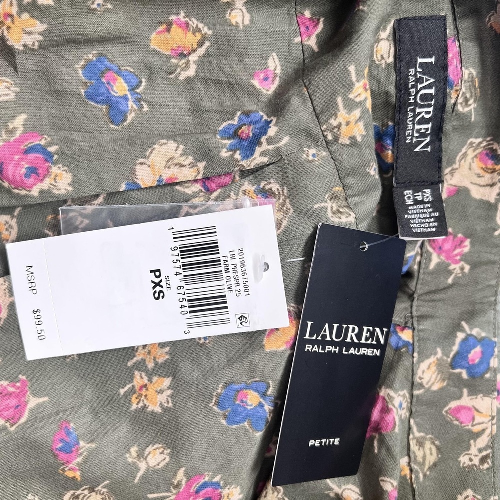 Lauren Ralph Lauren Button Up Top Womens Petite XS Floral Long Sleeve Cottage - Picture 7 of 7